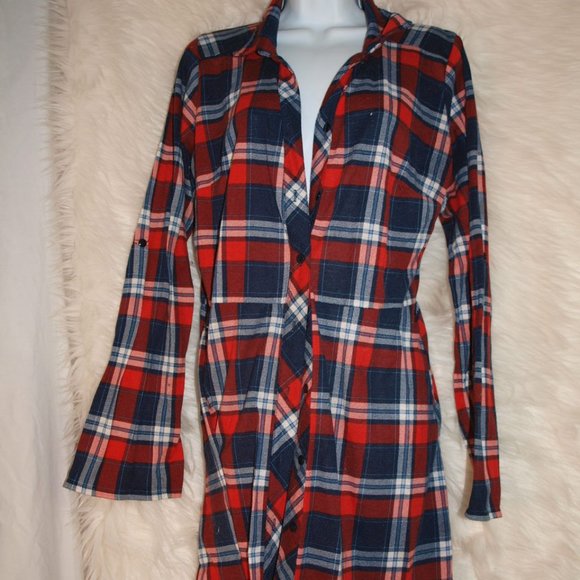 Plaid SHIRT Long Red/Blue/White SIZE 1X BY RnB GENTLY USED - Picture 1 of 4